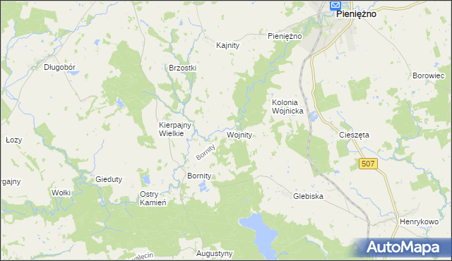 mapa Wojnity, Wojnity na mapie Targeo