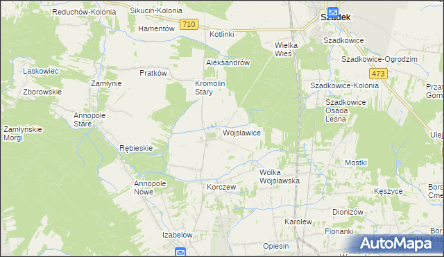 mapa Wojsławice gmina Zduńska Wola, Wojsławice gmina Zduńska Wola na mapie Targeo