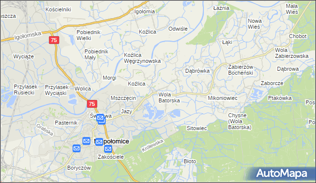mapa Wola Batorska, Wola Batorska na mapie Targeo