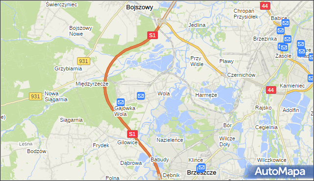 mapa Wola gmina Miedźna, Wola gmina Miedźna na mapie Targeo