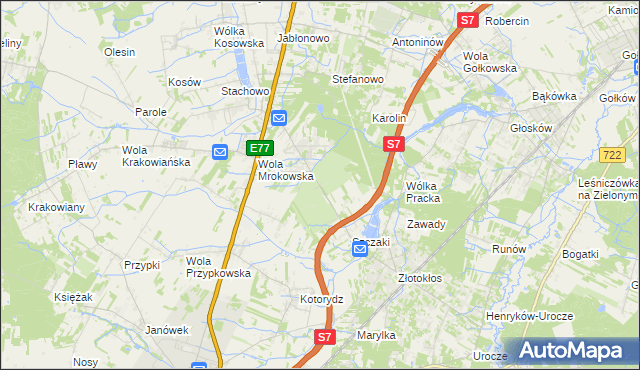 mapa Wola Mrokowska, Wola Mrokowska na mapie Targeo