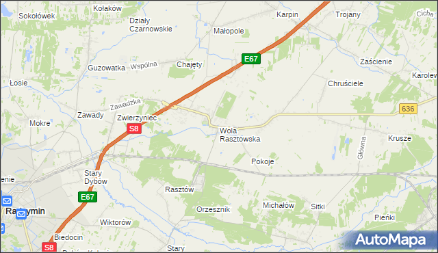 mapa Wola Rasztowska, Wola Rasztowska na mapie Targeo