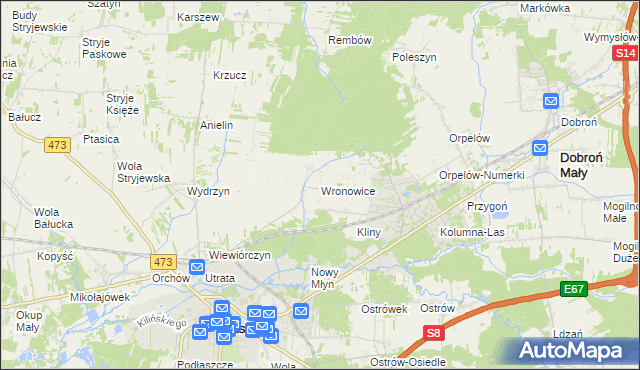 mapa Wronowice gmina Łask, Wronowice gmina Łask na mapie Targeo