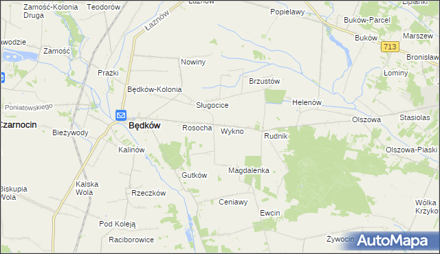 mapa Wykno gmina Będków, Wykno gmina Będków na mapie Targeo