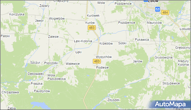 mapa Wypychów gmina Zelów, Wypychów gmina Zelów na mapie Targeo
