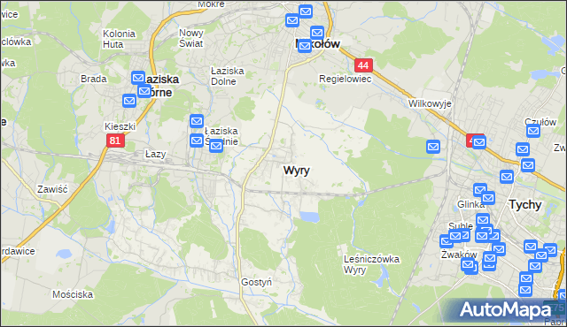 mapa Wyry, Wyry na mapie Targeo