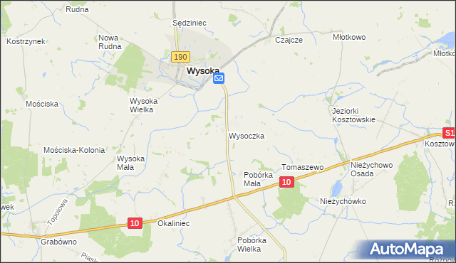 mapa Wysoczka gmina Wysoka, Wysoczka gmina Wysoka na mapie Targeo