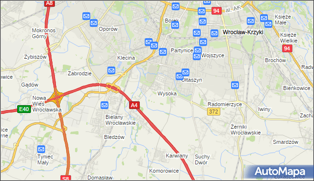 mapa Wysoka gmina Kobierzyce, Wysoka gmina Kobierzyce na mapie Targeo