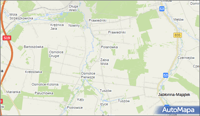 mapa Żabia Wola gmina Strzyżewice, Żabia Wola gmina Strzyżewice na mapie Targeo