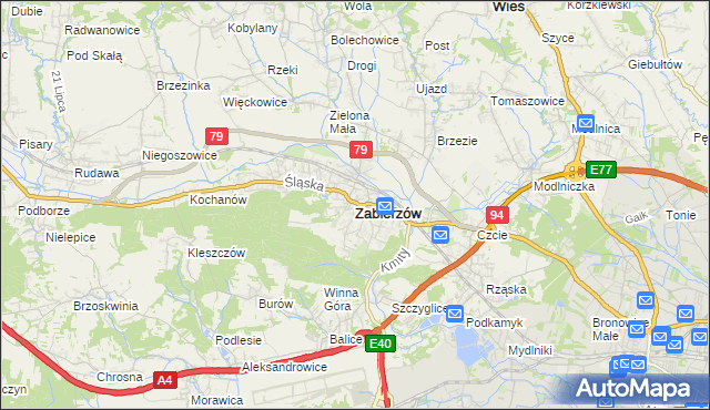 mapa Zabierzów powiat krakowski, Zabierzów powiat krakowski na mapie Targeo