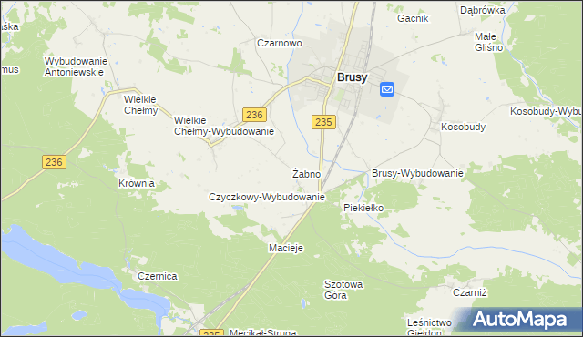 mapa Żabno gmina Brusy, Żabno gmina Brusy na mapie Targeo
