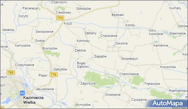 mapa Zagajów gmina Czarnocin, Zagajów gmina Czarnocin na mapie Targeo