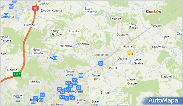 mapa Zagościniec gmina Wołomin, Zagościniec gmina Wołomin na mapie Targeo