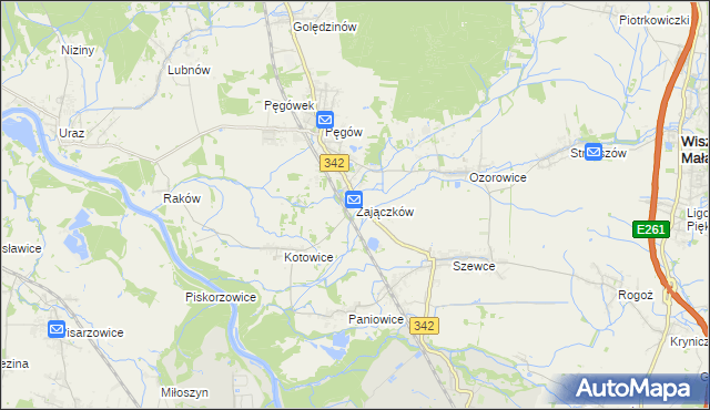 mapa Zajączków gmina Oborniki Śląskie, Zajączków gmina Oborniki Śląskie na mapie Targeo