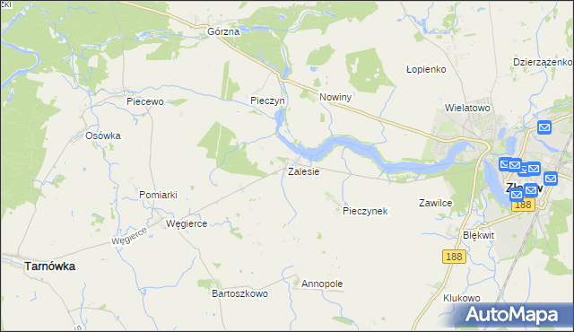 mapa Zalesie gmina Złotów, Zalesie gmina Złotów na mapie Targeo