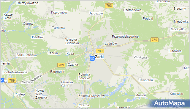 mapa Żarki powiat myszkowski, Żarki powiat myszkowski na mapie Targeo