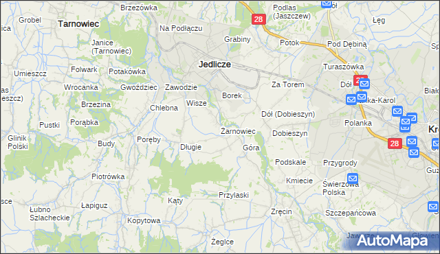 mapa Żarnowiec gmina Jedlicze, Żarnowiec gmina Jedlicze na mapie Targeo
