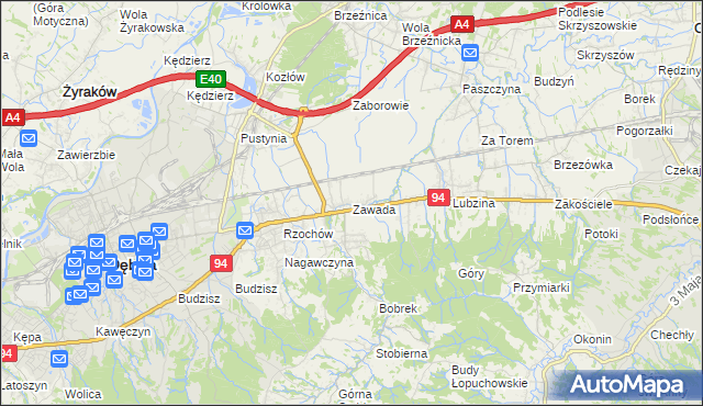 mapa Zawada gmina Dębica, Zawada gmina Dębica na mapie Targeo