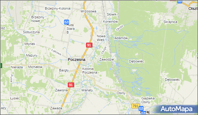 mapa Zawodzie gmina Poczesna, Zawodzie gmina Poczesna na mapie Targeo