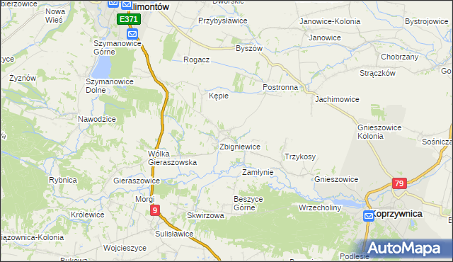 mapa Zbigniewice-Kolonia, Zbigniewice-Kolonia na mapie Targeo