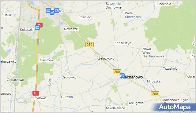 mapa Żelazkowo gmina Niechanowo, Żelazkowo gmina Niechanowo na mapie Targeo