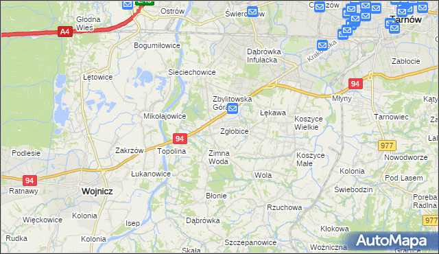 mapa Zgłobice, Zgłobice na mapie Targeo