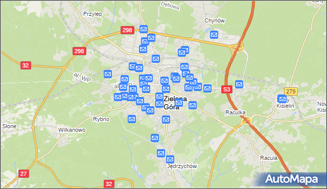 mapa Zielona Góra, Zielona Góra na mapie Targeo