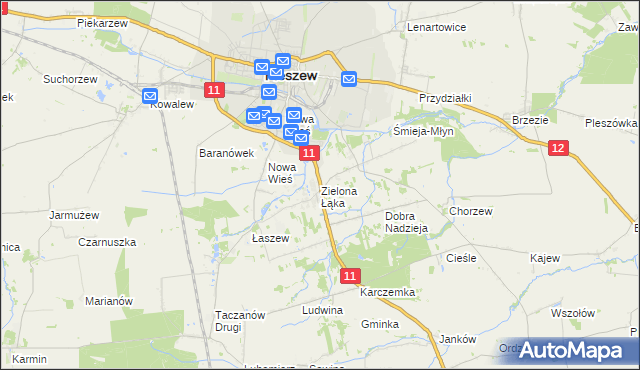 mapa Zielona Łąka gmina Pleszew, Zielona Łąka gmina Pleszew na mapie Targeo