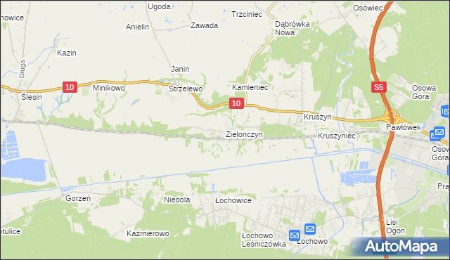 mapa Zielonczyn gmina Sicienko, Zielonczyn gmina Sicienko na mapie Targeo