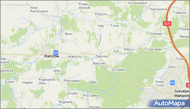 mapa Zielonka gmina Raniżów, Zielonka gmina Raniżów na mapie Targeo
