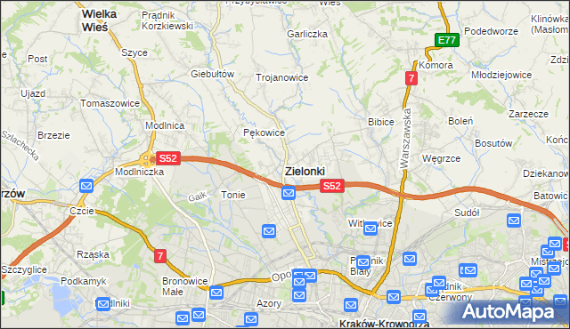 mapa Zielonki powiat krakowski, Zielonki powiat krakowski na mapie Targeo