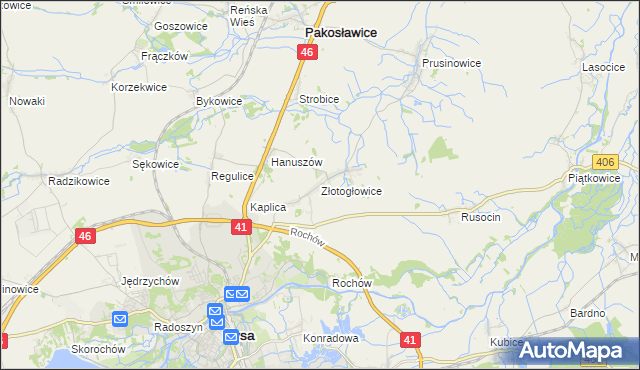 mapa Złotogłowice, Złotogłowice na mapie Targeo