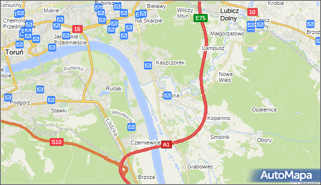 mapa Złotoria gmina Lubicz, Złotoria gmina Lubicz na mapie Targeo