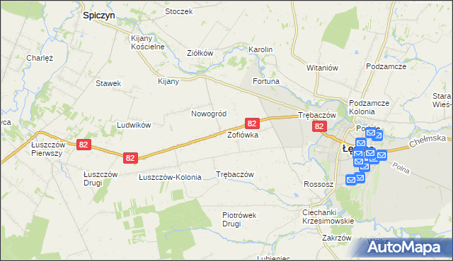 mapa Zofiówka gmina Łęczna, Zofiówka gmina Łęczna na mapie Targeo