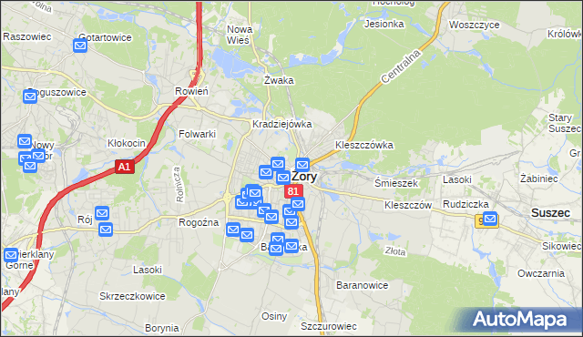 mapa Żor, Żory na mapie Targeo