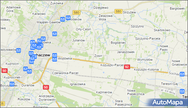 mapa Zosin gmina Sochaczew, Zosin gmina Sochaczew na mapie Targeo