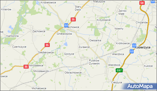 mapa Żurawice gmina Kobierzyce, Żurawice gmina Kobierzyce na mapie Targeo