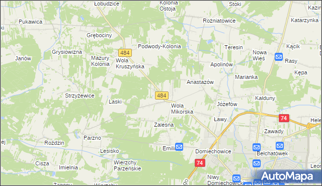 mapa Adamów gmina Bełchatów, Adamów gmina Bełchatów na mapie Targeo