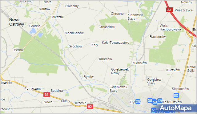 mapa Adamów gmina Kutno, Adamów gmina Kutno na mapie Targeo