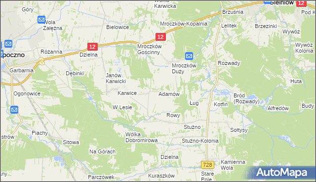 mapa Adamów gmina Opoczno, Adamów gmina Opoczno na mapie Targeo