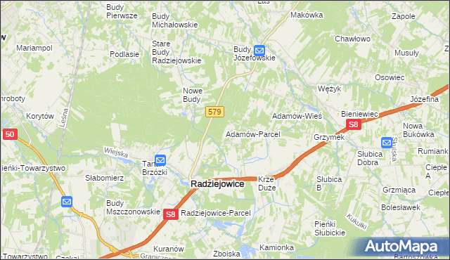 mapa Adamów-Parcel, Adamów-Parcel na mapie Targeo