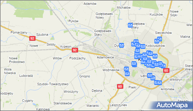 mapa Adamowice gmina Kutno, Adamowice gmina Kutno na mapie Targeo