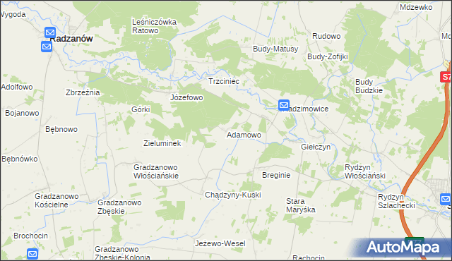 mapa Adamowo gmina Strzegowo, Adamowo gmina Strzegowo na mapie Targeo