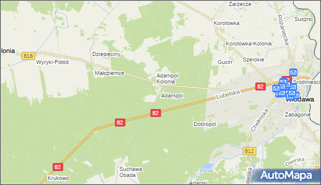 mapa Adampol gmina Wyryki, Adampol gmina Wyryki na mapie Targeo