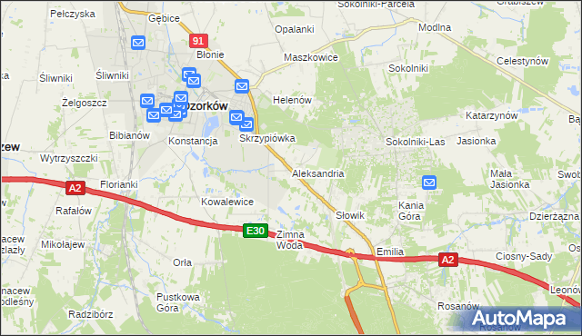 mapa Aleksandria gmina Ozorków, Aleksandria gmina Ozorków na mapie Targeo