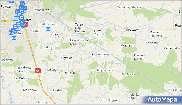 mapa Aleksandrów gmina Łuków, Aleksandrów gmina Łuków na mapie Targeo