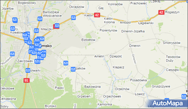 mapa Amelin gmina Radomsko, Amelin gmina Radomsko na mapie Targeo