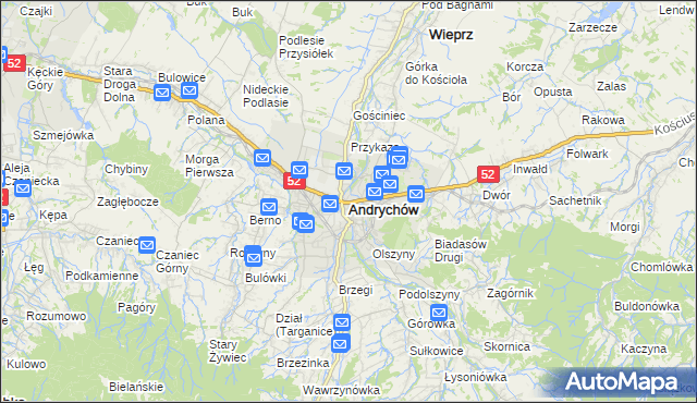 mapa Andrychów, Andrychów na mapie Targeo