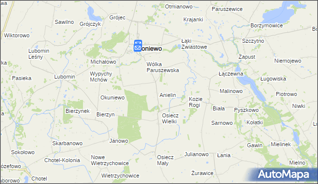 mapa Anielin gmina Boniewo, Anielin gmina Boniewo na mapie Targeo