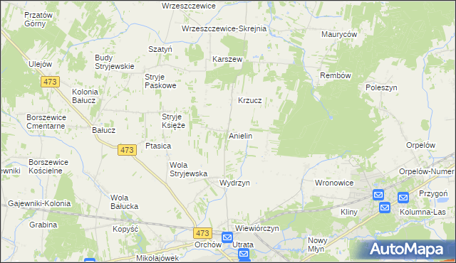 mapa Anielin gmina Łask, Anielin gmina Łask na mapie Targeo